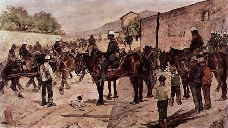 Giovanni Fattori Artilleriecorps zu Pferd auf einer Dorfstrasse oil painting image
